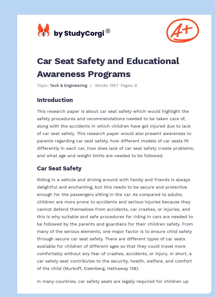 Car Seat Safety and Educational Awareness Programs. Page 1