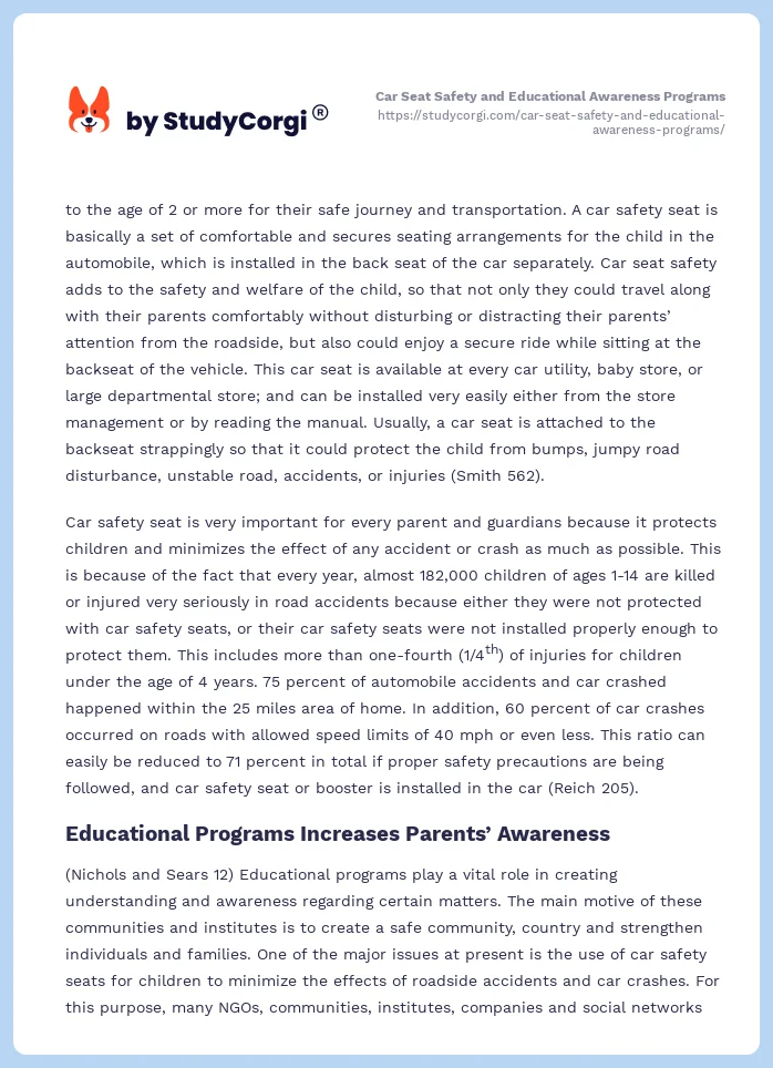 Car Seat Safety and Educational Awareness Programs. Page 2