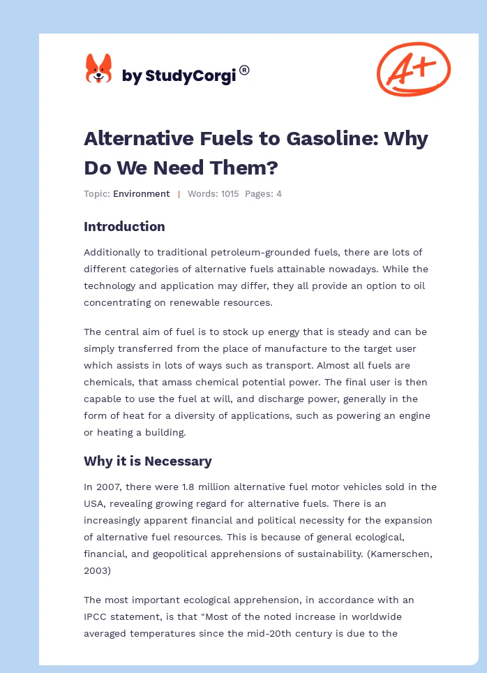 Alternative Fuels to Gasoline: Why Do We Need Them?. Page 1