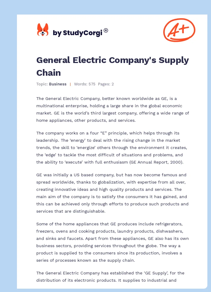General Electric Company's Supply Chain. Page 1
