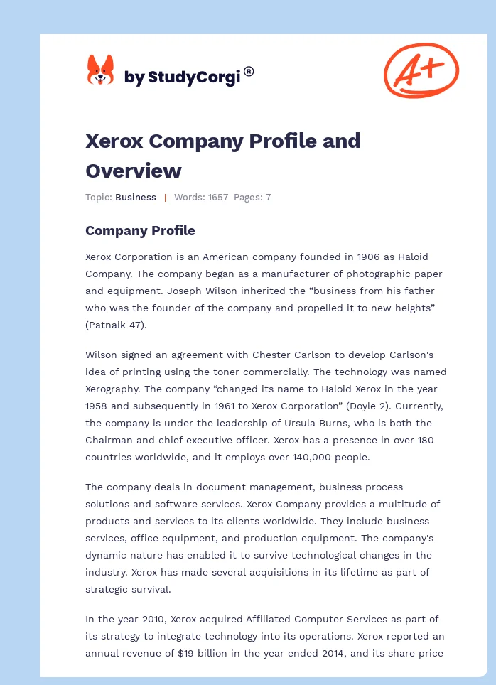 Xerox Company Profile and Overview. Page 1