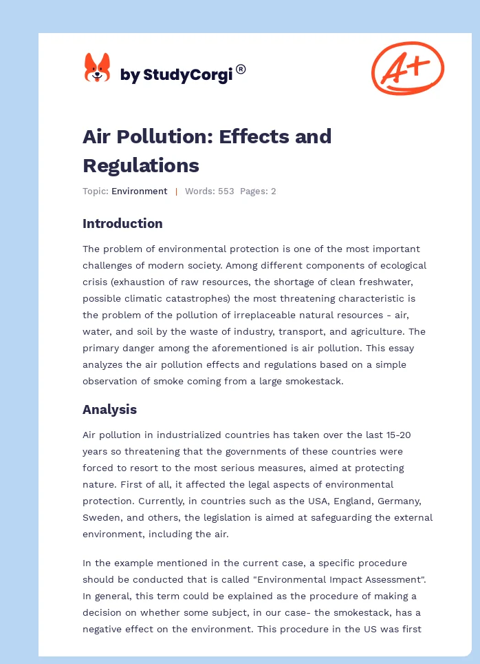 Air Pollution: Effects and Regulations. Page 1