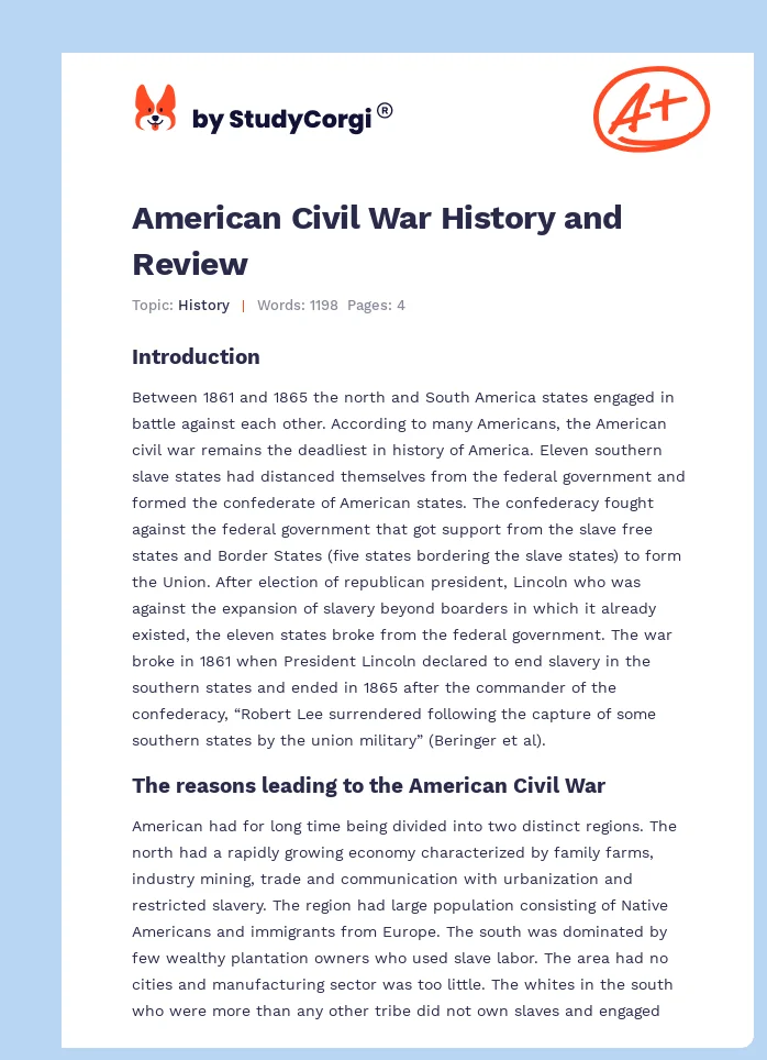 American Civil War History and Review. Page 1