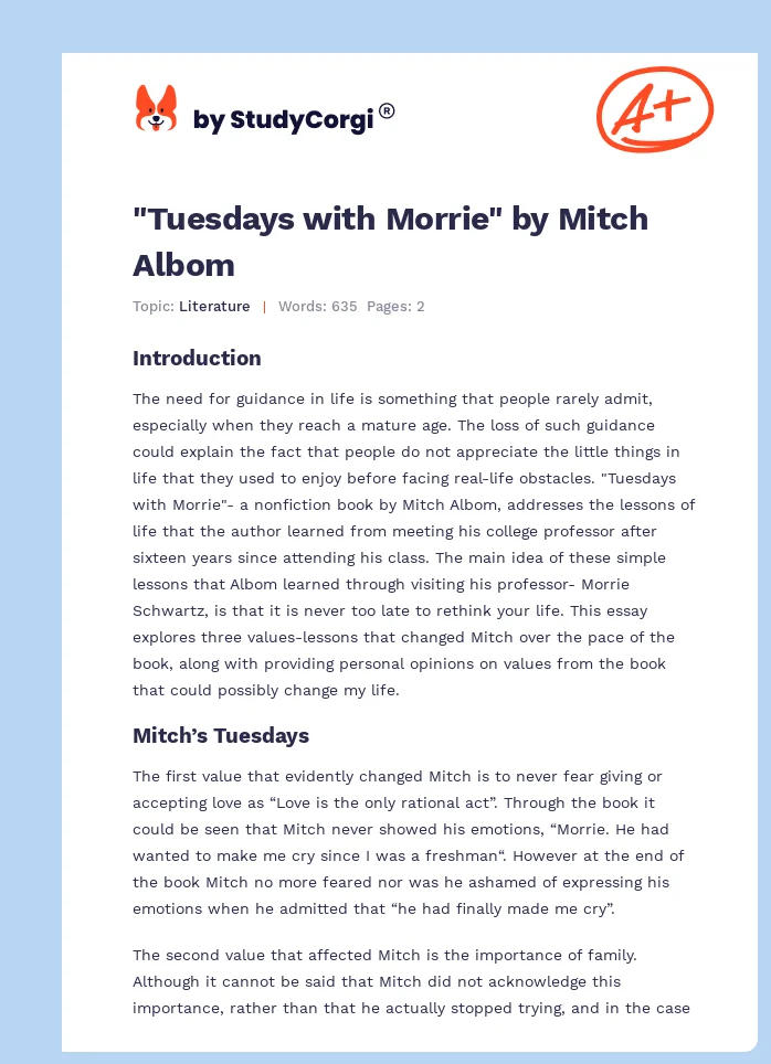 "Tuesdays with Morrie" by Mitch Albom. Page 1
