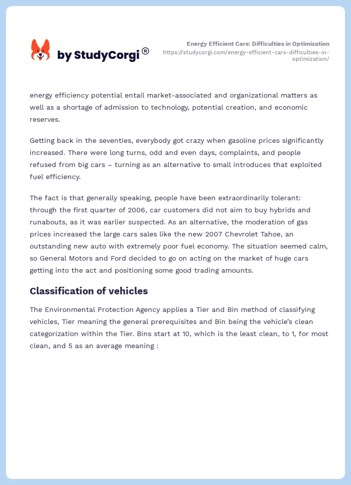 Energy Efficient Cars: Difficulties in Optimization. Page 2