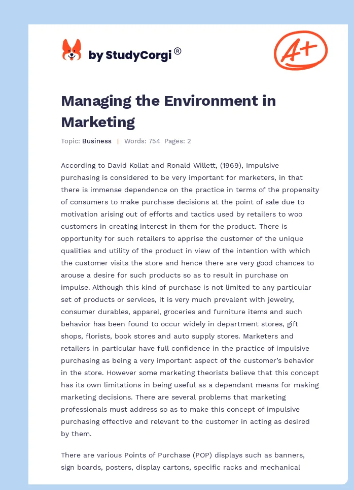 Managing the Environment in Marketing. Page 1