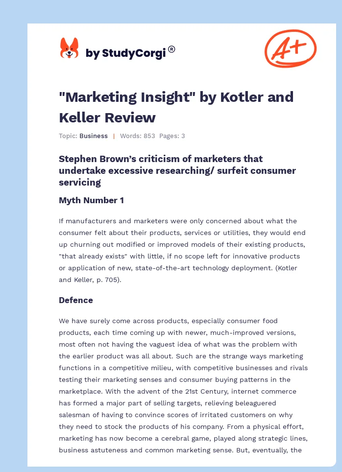 "Marketing Insight" by Kotler and Keller Review. Page 1