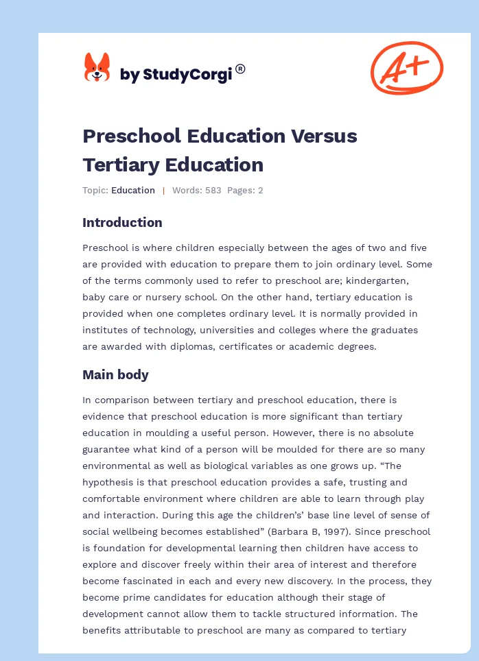 Preschool Education Versus Tertiary Education. Page 1