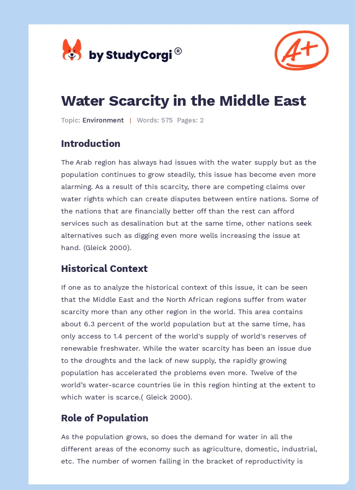 Water Scarcity in the Middle East. Page 1