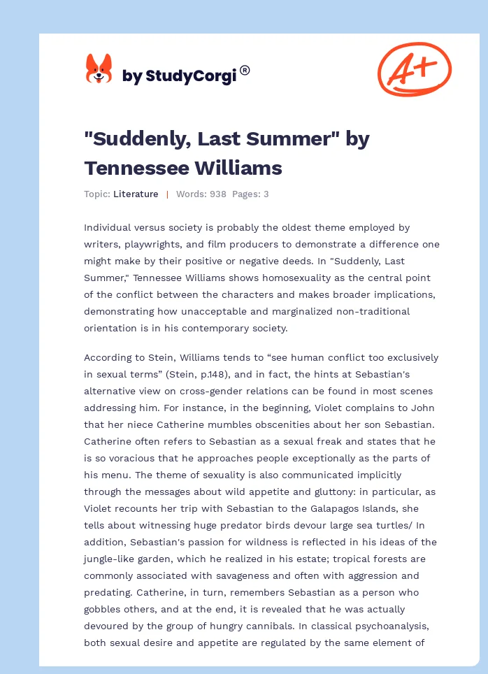 "Suddenly, Last Summer" by Tennessee Williams. Page 1