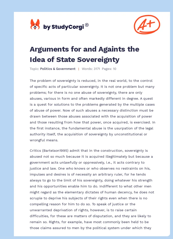 Arguments for and Againts the Idea of State Sovereignty. Page 1