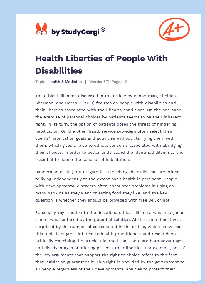 Health Liberties of People With Disabilities. Page 1