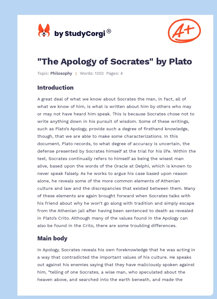 "The Apology of Socrates" by Plato. Page 1