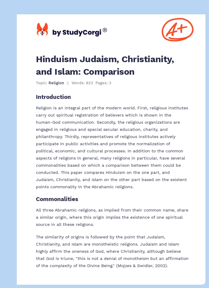 Hinduism Judaism, Christianity, and Islam: Comparison. Page 1