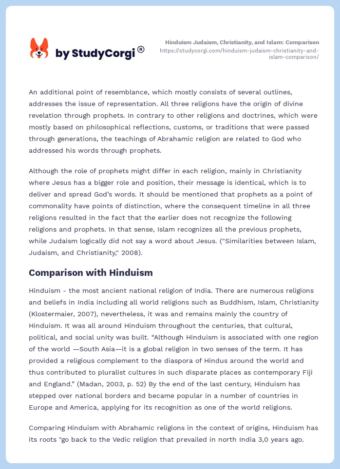 Hinduism Judaism, Christianity, and Islam: Comparison. Page 2