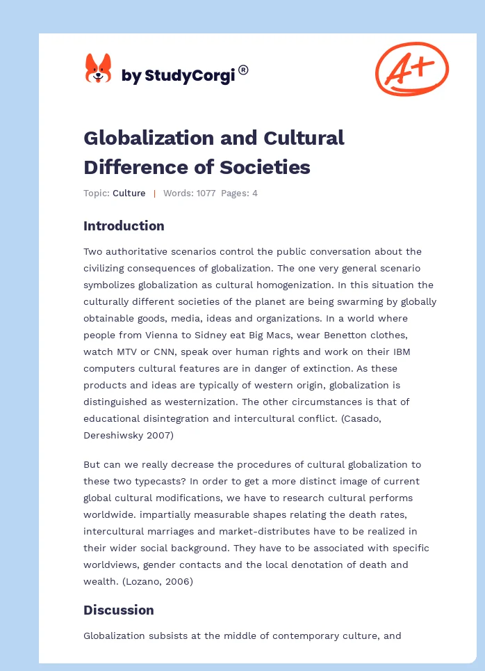 Globalization and Cultural Difference of Societies. Page 1