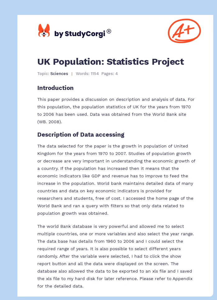 UK Population: Statistics Project. Page 1