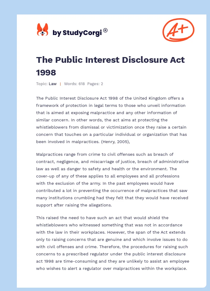 The Public Interest Disclosure Act 1998. Page 1