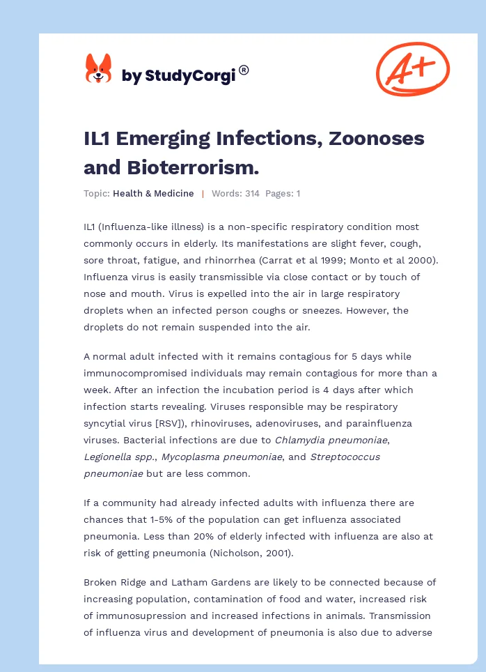 IL1 Emerging Infections, Zoonoses and Bioterrorism.. Page 1