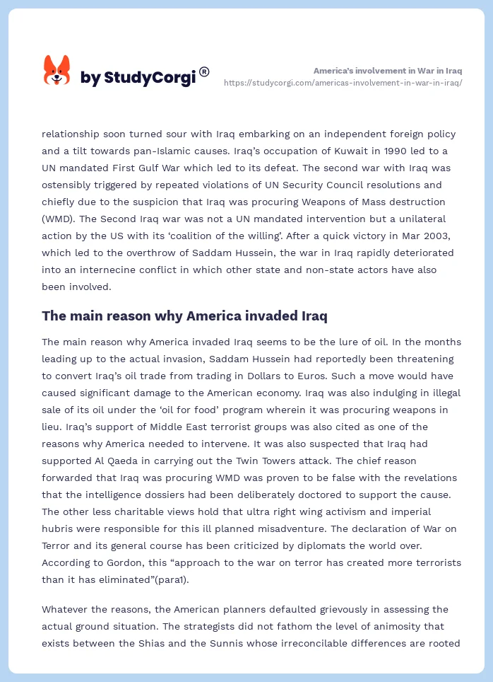 America’s involvement in War in Iraq. Page 2