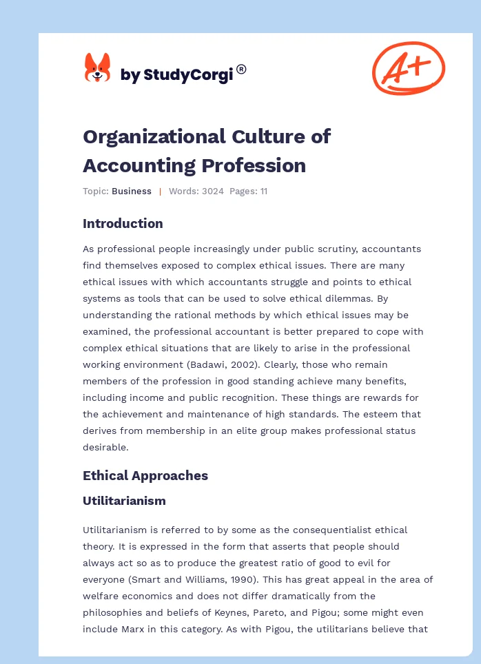 Organizational Culture of Accounting Profession. Page 1