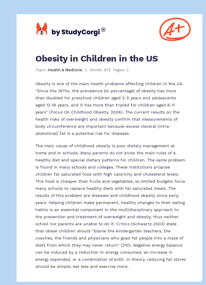 Obesity in Children in the US. Page 1
