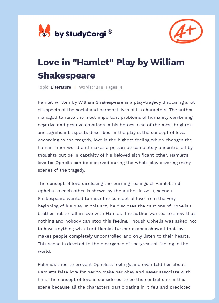 Love in "Hamlet" Play by William Shakespeare. Page 1