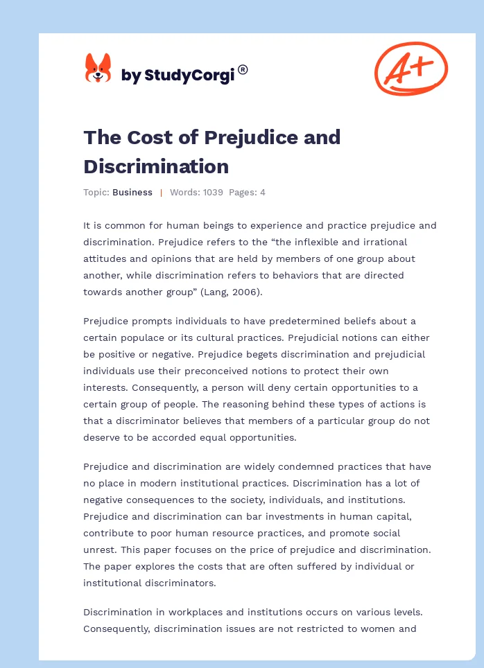The Cost of Prejudice and Discrimination. Page 1