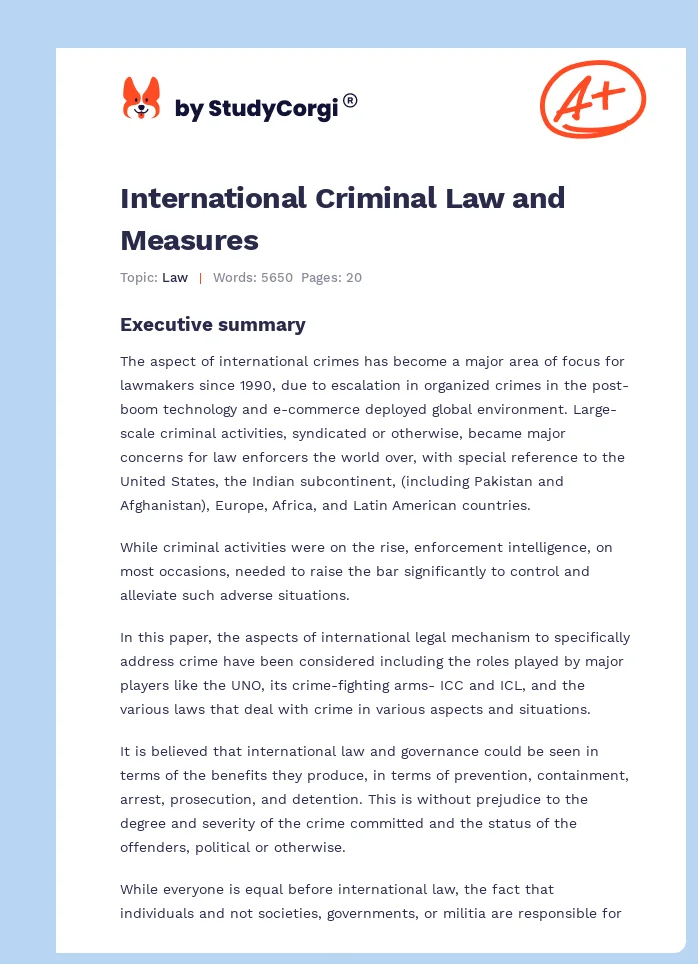 International Criminal Law and Measures. Page 1