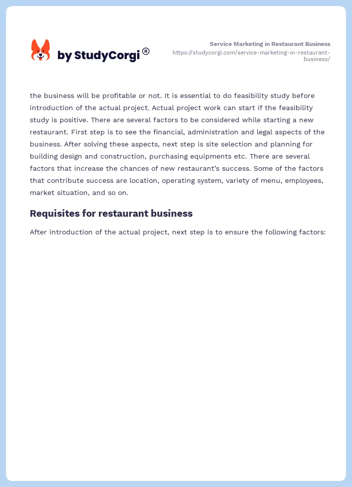 Service Marketing in Restaurant Business. Page 2