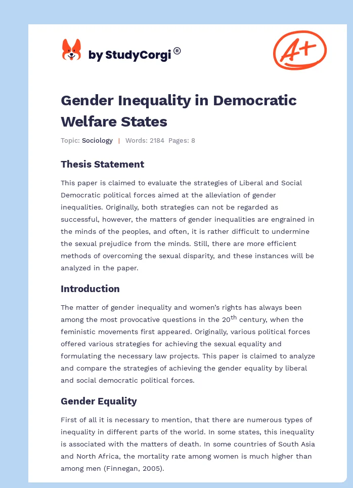 Gender Inequality in Democratic Welfare States. Page 1