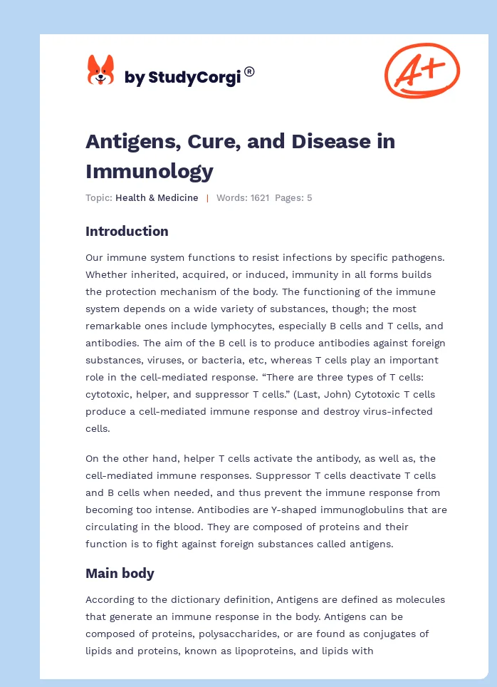 Antigens, Cure, and Disease in Immunology. Page 1