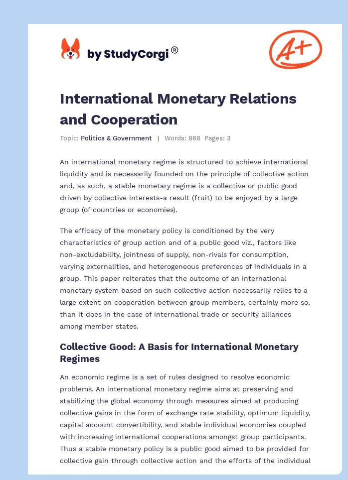 International Monetary Relations and Cooperation. Page 1