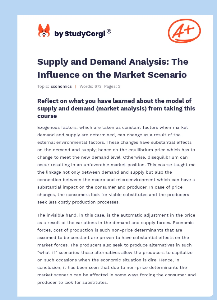 Supply and Demand Analysis: The Influence on the Market Scenario. Page 1