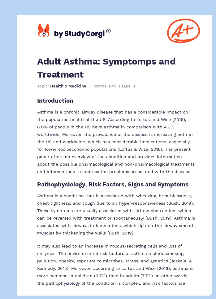 Adult Asthma: Symptomps and Treatment. Page 1