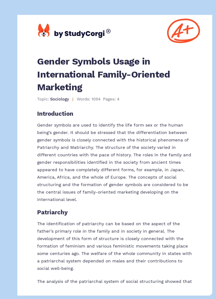 Gender Symbols Usage in International Family-Oriented Marketing. Page 1
