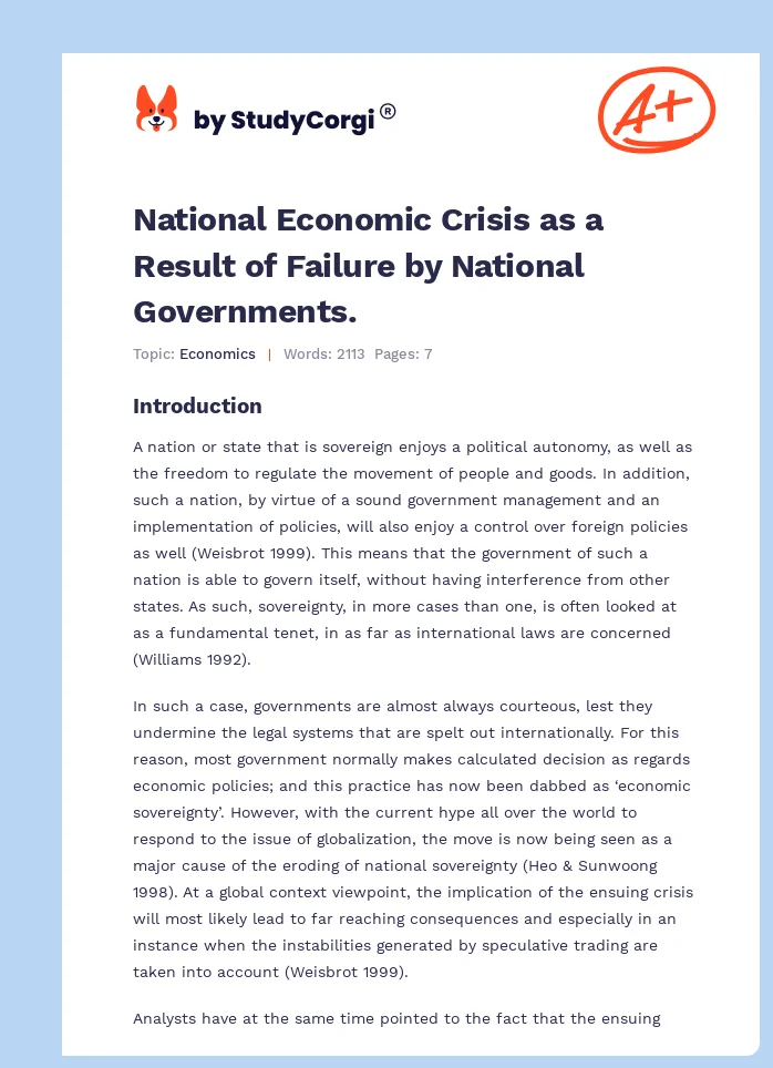 National Economic Crisis as a Result of Failure by National Governments.. Page 1
