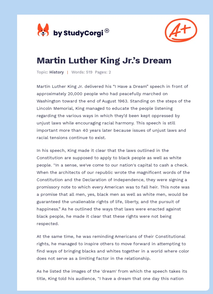 Martin Luther King Jr.’s Dream. Page 1
