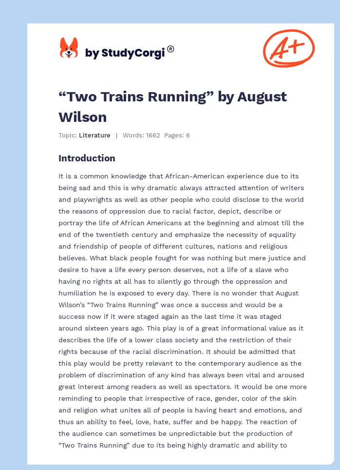 “Two Trains Running” by August Wilson. Page 1