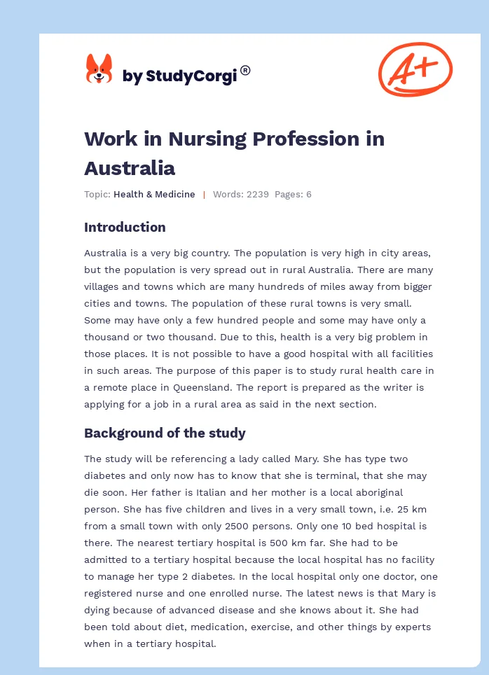Work in Nursing Profession in Australia. Page 1