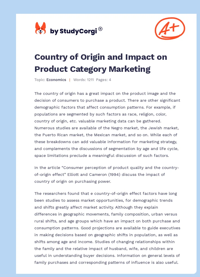 Country of Origin and Impact on Product Category Marketing. Page 1