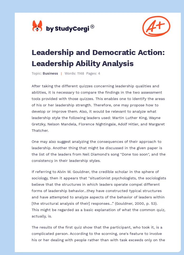 Leadership and Democratic Action: Leadership Ability Analysis. Page 1