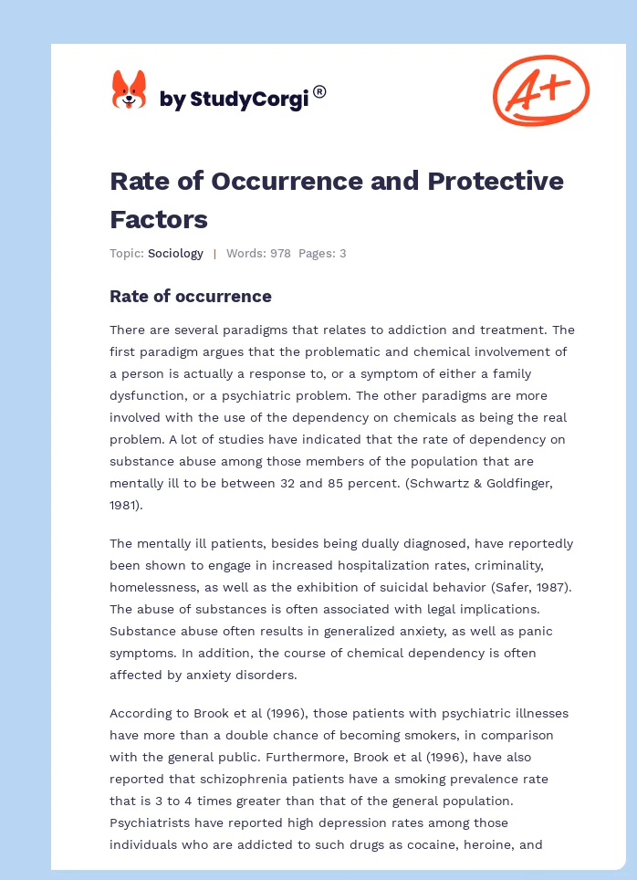 Rate of Occurrence and Protective Factors. Page 1
