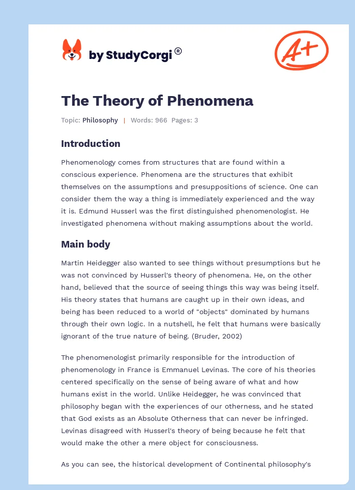 The Theory of Phenomena. Page 1