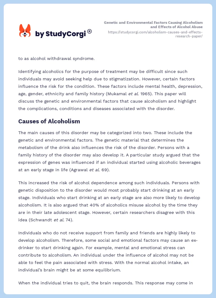 Genetic and Environmental Factors Causing Alcoholism and Effects of Alcohol Abuse. Page 2