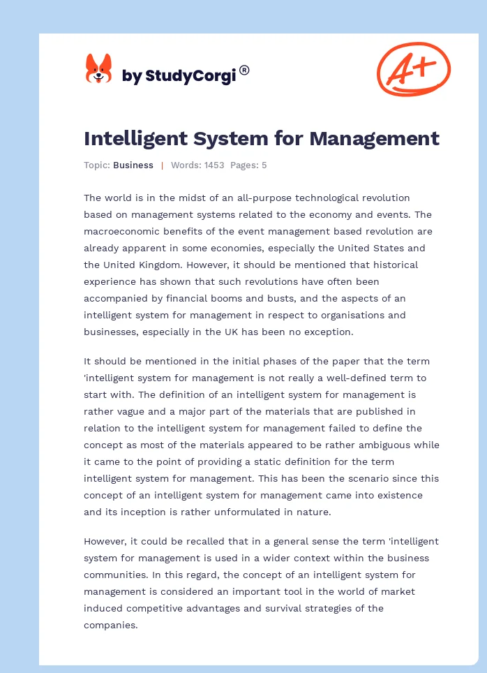 Intelligent System for Management. Page 1