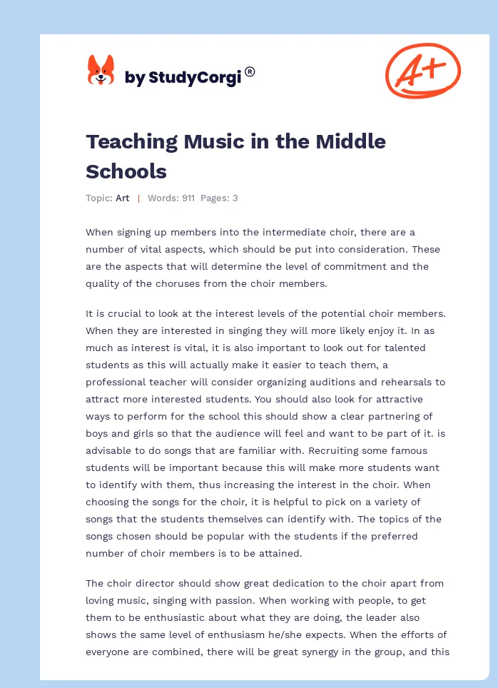 Teaching Music in the Middle Schools. Page 1