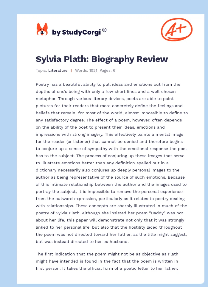 Sylvia Plath: Biography Review. Page 1