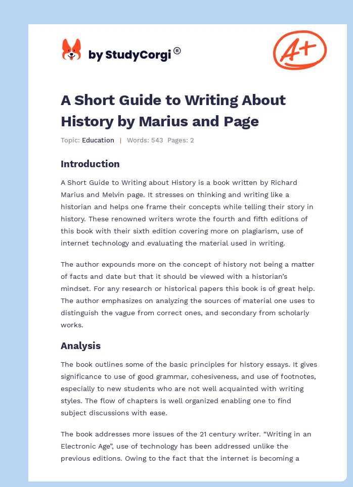 A Short Guide to Writing About History by Marius and Page. Page 1