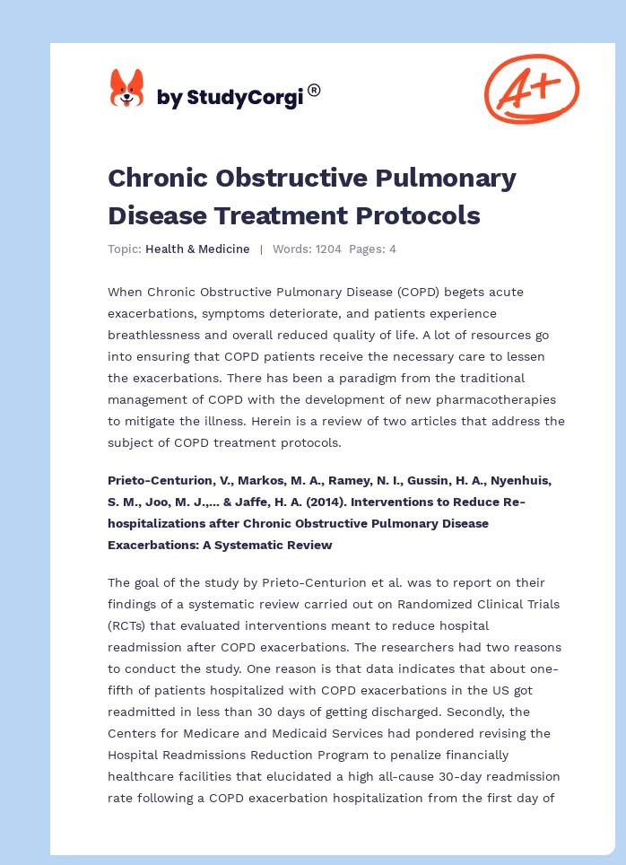 Chronic Obstructive Pulmonary Disease Treatment Protocols. Page 1